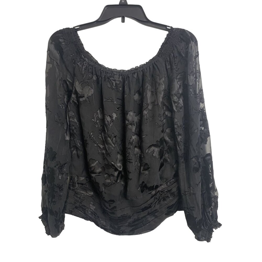 White House Black Market S Black Floral Sheer Whimsigoth Top Grunge